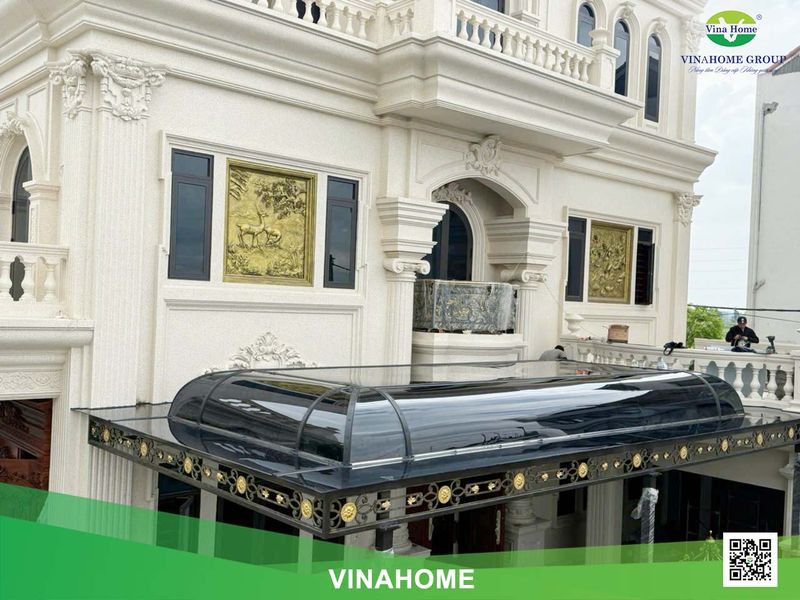 Công trình mái poly sắt nghệ thuật ghi xám 5mm tại Hải Dương