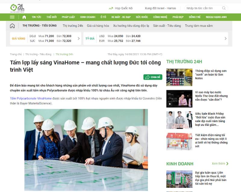 BÁO 24H tự hào tấm lợp lấy sáng VinaHome mang chất lượng Đức tới công trình Việt