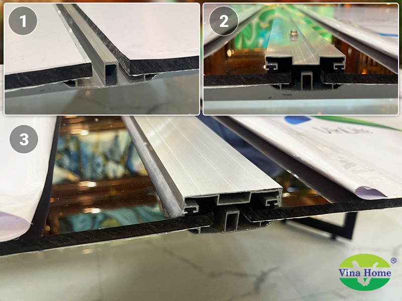 Nẹp nhôm sập 3 thanh nối tấm poly