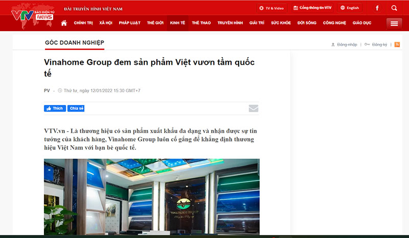 BÁO VTV ca ngợi VinaHome Group là thương hiệu vươn tầm quốc tế