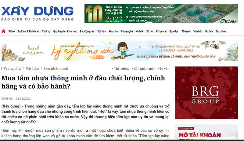 BÁO XÂY DỰNG gợi ý VinaHome là địa chỉ mua tấm nhựa thông minh chất lượng
